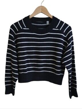 T Tahari Women's Black & White Striped Crewneck Sweater. Size XS/Runs Large